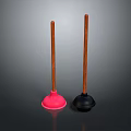 Pink And Black Household Plungers With Wooden Handles For Bathroom Cleaning