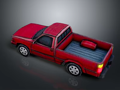 Red Classic Pickup Truck With Two Door Cab Open Bed And Red Toolbox 3d model