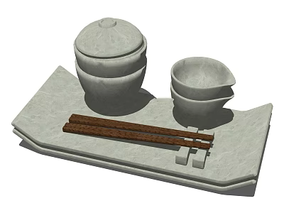 Natural Stone Tableware Set With Lidded Jar Bowl Chopsticks And Tray 3d model