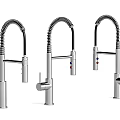 Three Different Modern Kitchen Faucets with Stainless Steel Body and Flexible Hose