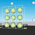 Interactive Zone Featuring White Metal Frame Grid Shelf With Green Tennis Balls 3d model