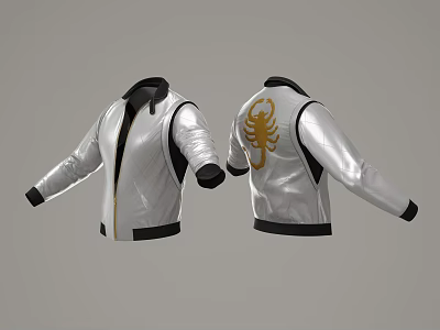 Stylish Silver Jacket With Gold Scorpion Design On Back And Black Collar Cuffs 3d model