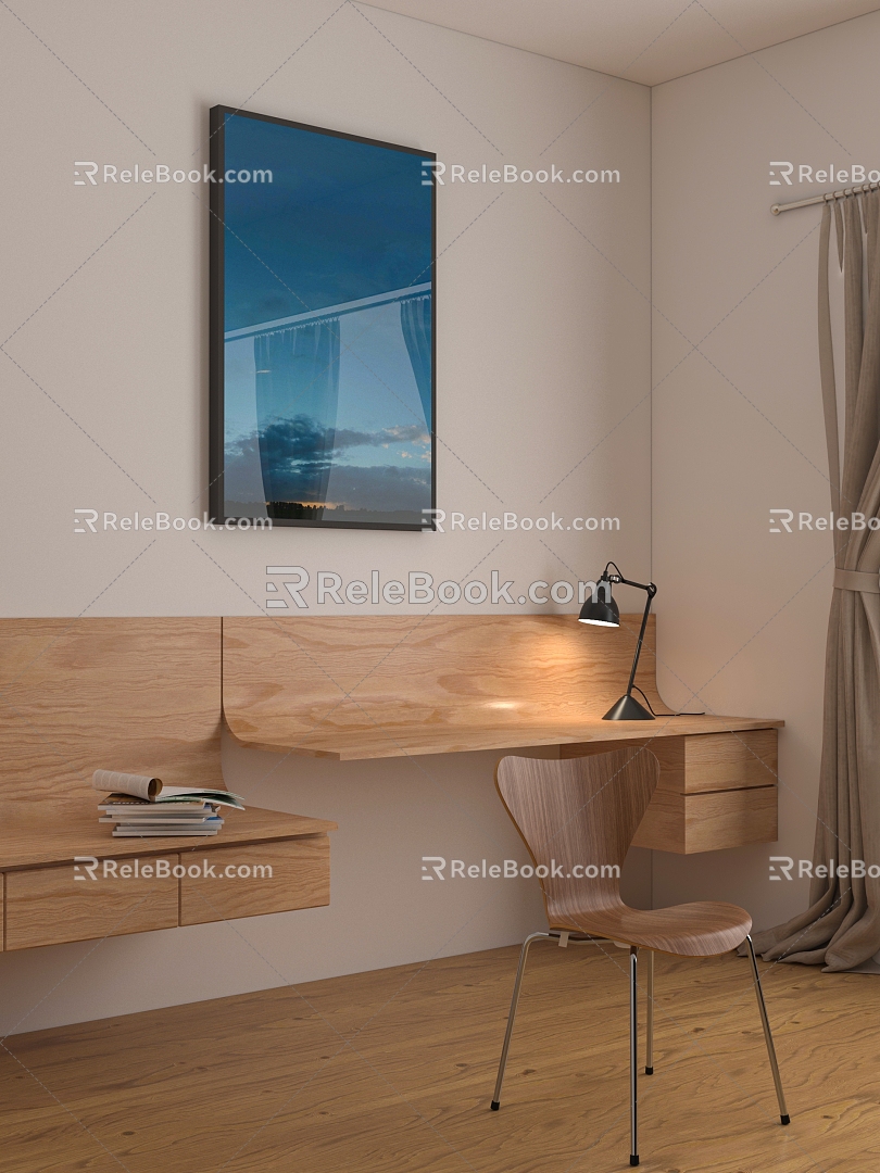 Study Bedroom Table and Chair Creative Desk Art Table and Chair Room Indoor Living Room Leisure Area Wooden Table Hanging Table 3d model