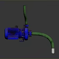 Blue Mechanical Industrial Pump With Green Flexible Hose And Motor Component