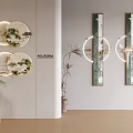 Elegant Modern Wall Decor With Circular Lighting Natural Scenery And Hanging Frames 3d model