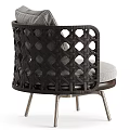 Modern Single Seater Sofa with Black Perforated Armrests Gray Cushion Backrest and Metal Legs