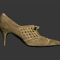 Beige Leather High Heels With Lattice Pattern Bow Decoration And Pointed Toe Stiletto Heel