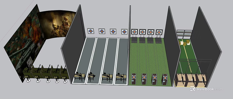 Indoor Shooting Range Amusement Equipment With Targets Shooting Lanes And Simulation Guns 3d model 