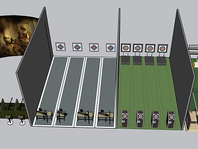Indoor Shooting Range Amusement Equipment With Targets Shooting Lanes And Simulation Guns 3d model
