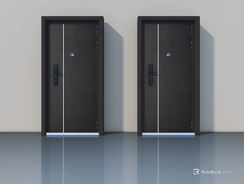 Two Black Swing Doors With Modern Design And Secure Lock System 3d model