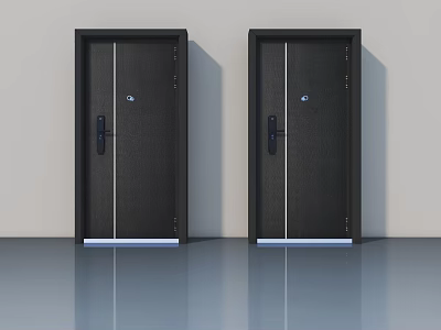 Two Black Swing Doors With Modern Design And Secure Lock System 3d model