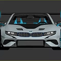 Silver Sports Car With Futuristic Design Black Roof Rear Spoiler And Blue Accent Lights