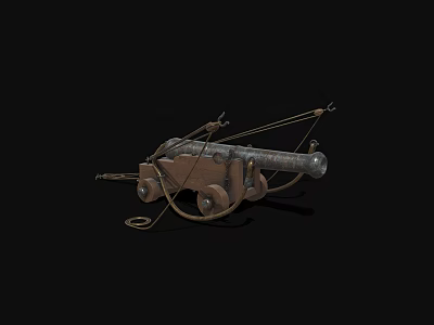 Ancient Historical Cannon Weapon Featuring Wooden Carriage Metal Barrel Wheels And Ropes 3d model