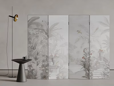 Modern Glass Room Divider Screen With Floral And Botanical Patterns 3d model