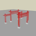 Traditional Chinese Red Archway With Detailed Wireframe Structure And Stone Bases