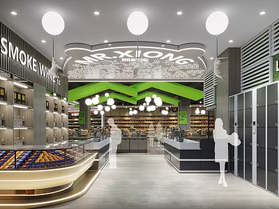 Mr Xiong Supermarket Interior With Smoke White Lighting Shelves Customers And Checkout Counter 3d model