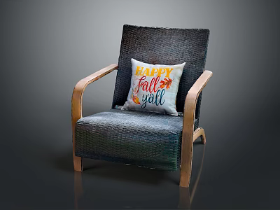 Woven Fabric Accent Chair With Wooden Armrests And Happy Fall Pillow 3d model
