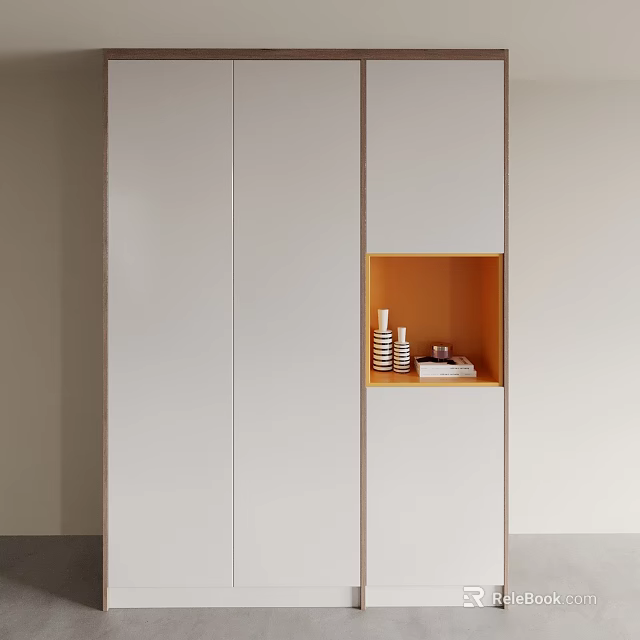Modern White Wardrobe With Orange Open Niche And Decorative Items 3d model