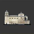 Historic Church Building Model Featuring Bell Tower Dome Roof And Stone Exterior Walls
