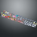 Various Colorful Food Items Arranged in a Row with Different Shapes and Sizes