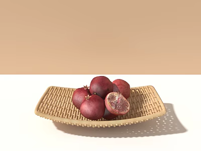 Eco Friendly Wicker Basket Filled With Fresh Purple Passion Fruits And Sliced One 3d model