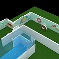 Cartoon Scene Layout With Curved Path Blue Pool And Colorful Plants