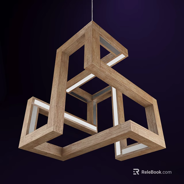 Modern Wooden Geometric Chandelier With Interlocking Frames And Integrated White Lighting 3d model