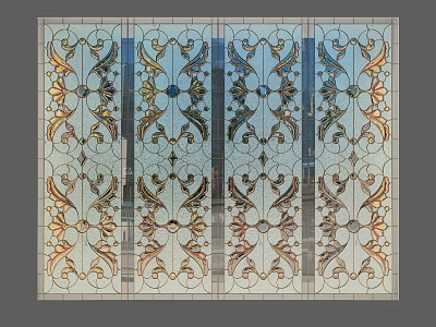 Vintage Carved Window With Stained Glass Ornate Floral Patterns And Artistic Details 3d model