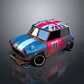 Rusty Small Car With Union Jack Stripes Number 11 And Black Wheels