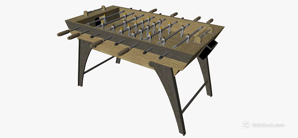 Classic Wooden Foosball Table With Metal Legs And Player Rods For Recreation 3d model 