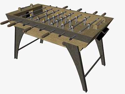 Classic Wooden Foosball Table With Metal Legs And Player Rods For Recreation 3d model