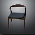 Modern Wooden Chair With Curved Armrests And Blue Cushion Seat For Home Furniture