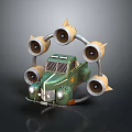 Vintage Styled Green Vehicle Model With Circular Turbine Engines And Front Grille Headlights