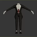 3D Model Men's Formal Suit With Black Coat White Shirt Red Vest Striped Pants