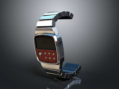 Modern Smart Watch Design With Metallic Strap Red Dial Control Buttons And Digital Screen 3d model