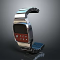 Modern Smart Watch Design With Metallic Strap Red Dial Control Buttons And Digital Screen