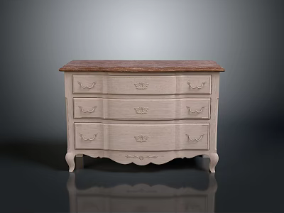 Classic White Wooden Chest of Drawers With Carved Details And Curved Legs 3d model