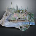 Modern Model Scene Featuring Cottage With Red Tile Roof Bare Trees Stone Wall And Path
