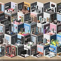 Birds Eye View Planning of Multiple Interior Room Models with Various Designs and Furniture