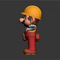 Cartoon Construction Worker Character With Yellow Hard Hat Red Overalls White Gloves And Tool Belt