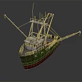 Old Fishing Ship With Green Red Hull And Masts