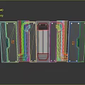 Futuristic Metallic Gate Design With Red White Orange Panels And Illuminated Frames