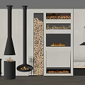Modern Interior Design Featuring Various Fireplaces With Firewood Stack And Black Hanging Chimneys