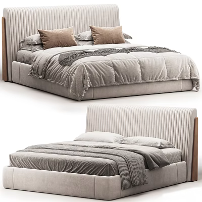 Modern Double Bed With Upholstered Headboard Gray Bedding And Soft Pillows 3d model