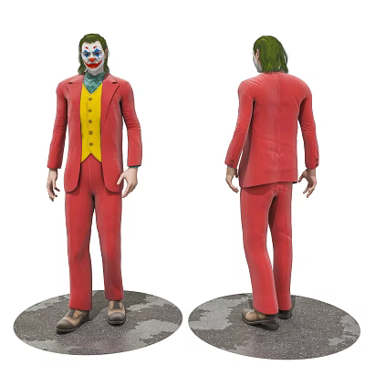 Joker Character With Red Suit Yellow Vest Green Hair Clown Makeup Front And Back Views 3d model