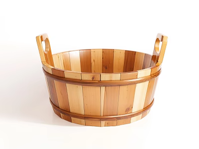 Wooden Washbasin With Two Handles And Round Shape Natural Wood Design 3d model