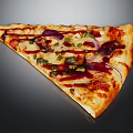 Delicious Pizza Slice Topped With Red Sauce Purple Onions Green Scallions And Crispy Crust