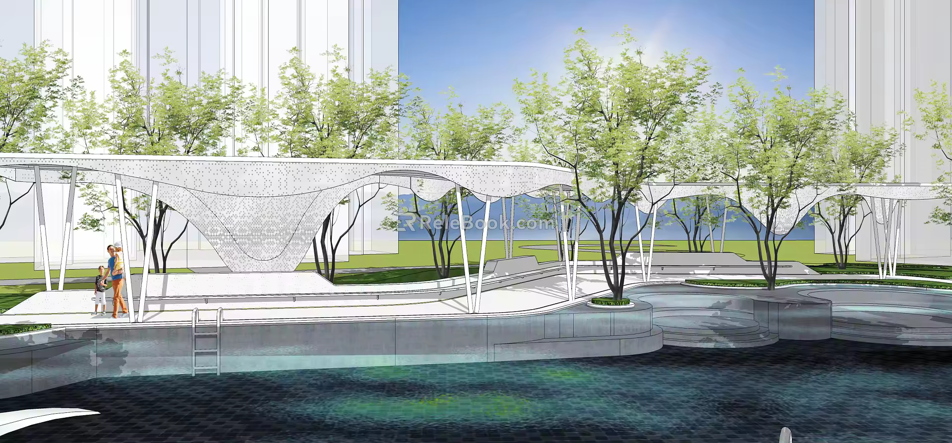 Modern Gallery Frame Special-shaped Landscape Gallery Frame Folding Line Hollow Corridor 3d model