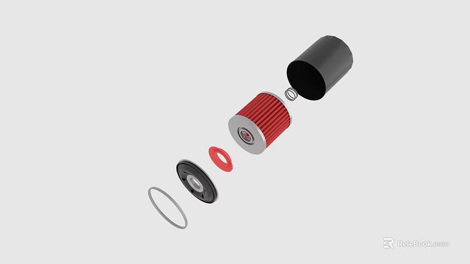 High Quality Industrial Equipment Filter Components Including Red Casing And Seal Rings 3d model 