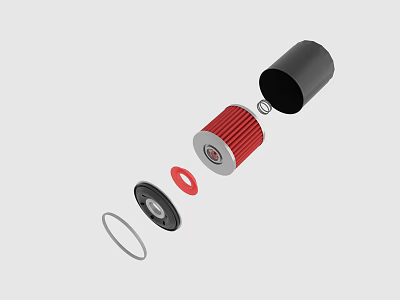 High Quality Industrial Equipment Filter Components Including Red Casing And Seal Rings 3d model